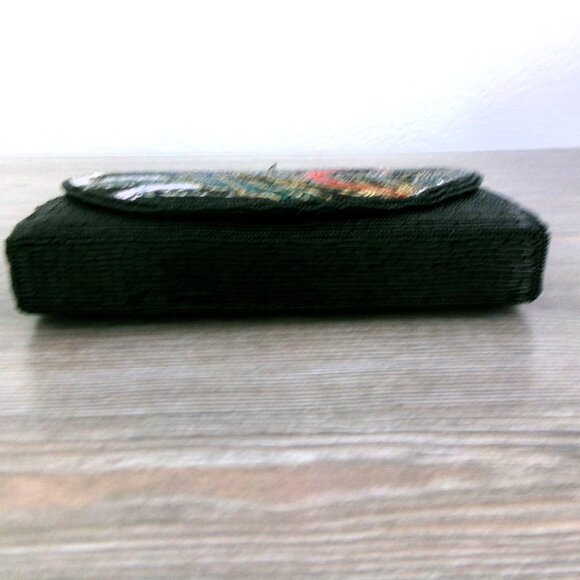 Vintage Beaded Art Deco Style Crossbody Purse Shoulder Bag Multi Color Black Red - Picture 6 of 13